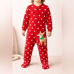 Carter’s 4T Christmas Footed Fleece Pajamas Reindeer Red Polka Dot Sleeper